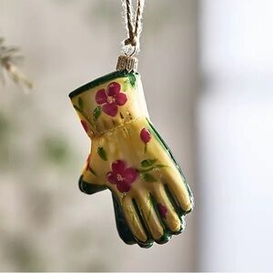 NWT Anthropologie Ornament Floral Garden Gloves Hand Blown Glass Ornaments